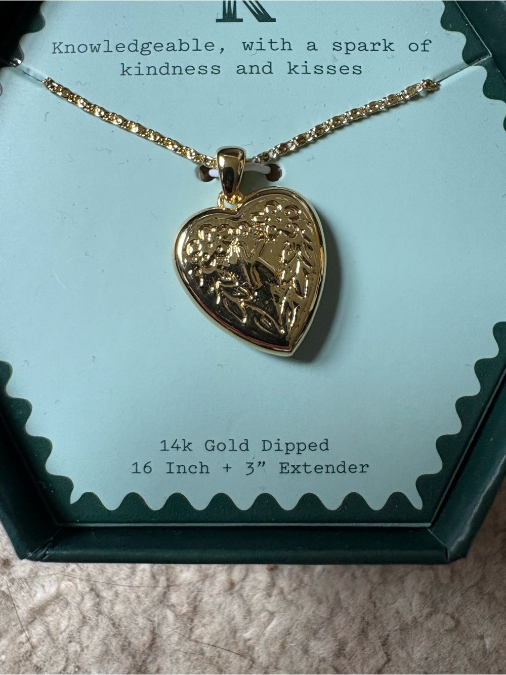 Initial “K” 14k Gold-Dipped Heart Locket Necklace - Gold - Picture 2 of 4
